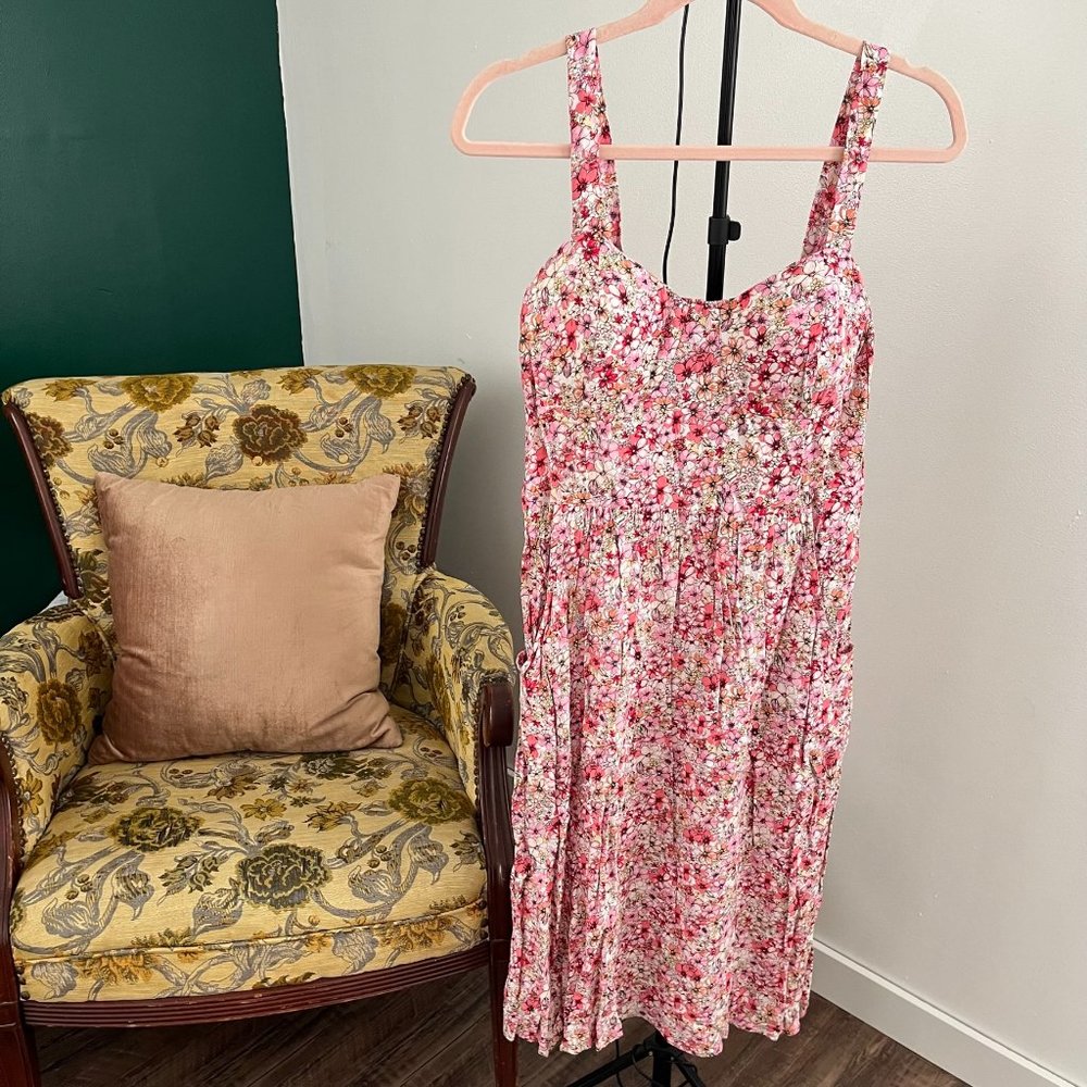 Jrs. Sz. XL Pink Floral Midi Dress